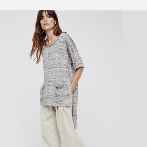 Free People Tunic Top Knit‎ Pullover Pockets Oversized Casual XS Linen blend